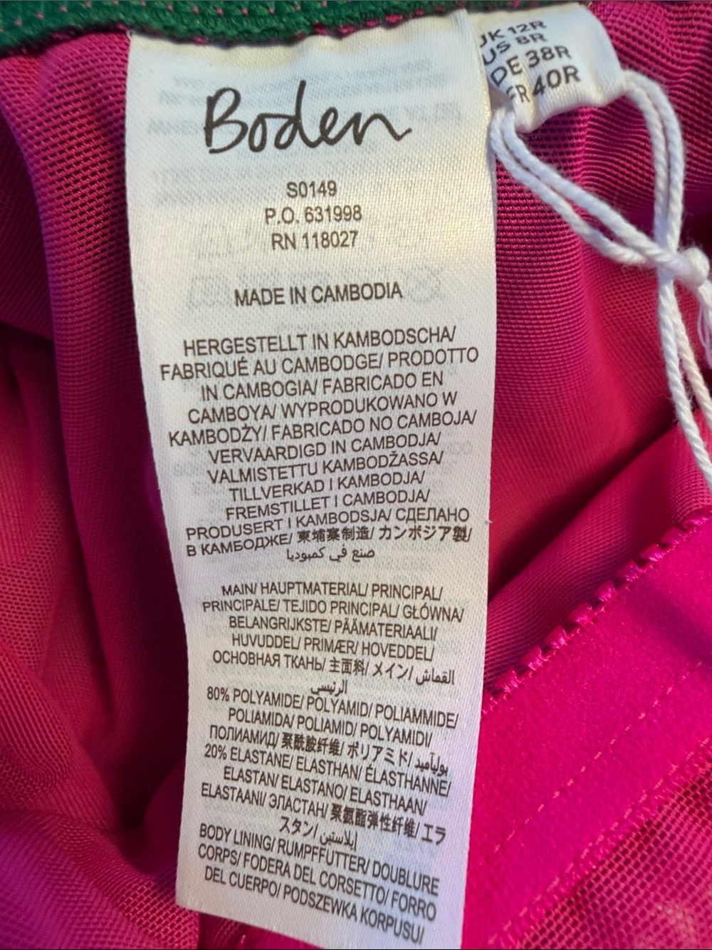 Boden Kefalonia Halterneck Swimsuit in the green and hot pink colorway. Size 8 - Picture 9 of 14